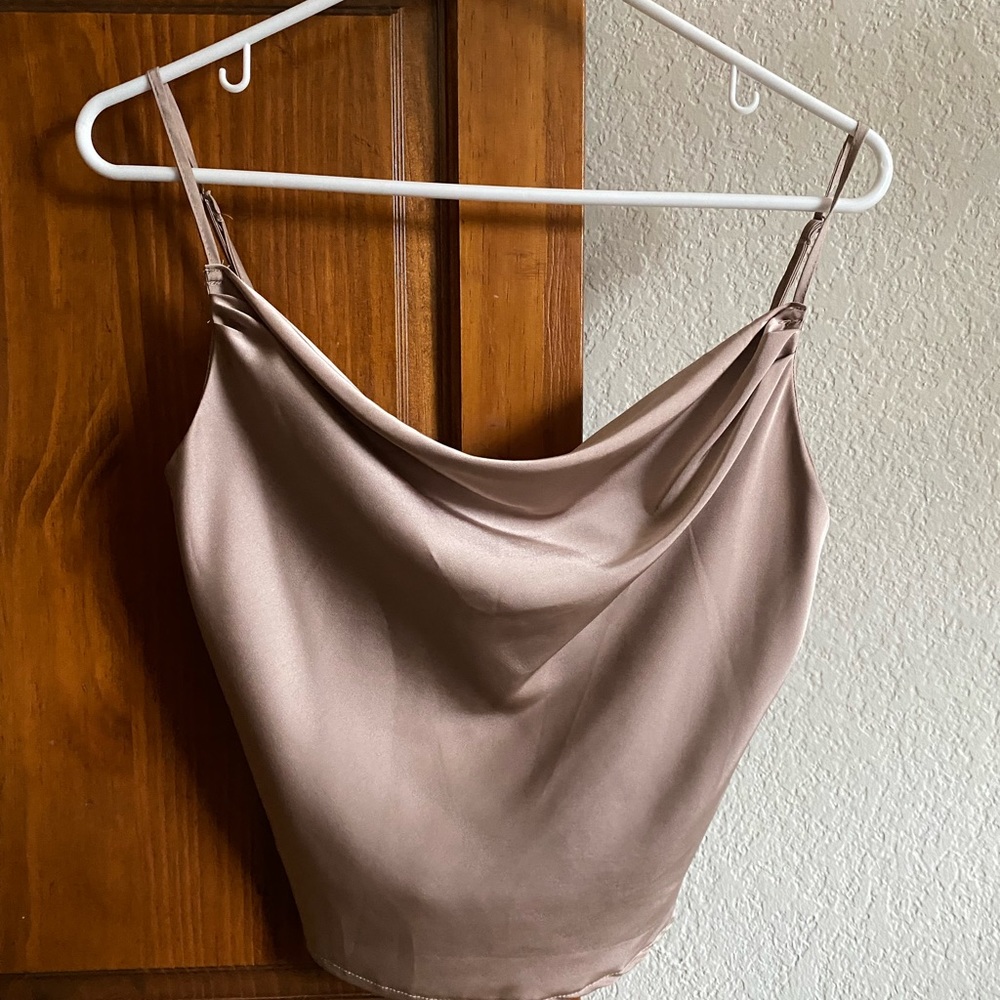 Cowl neck satin tank